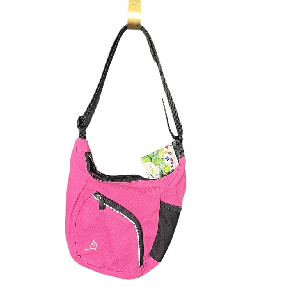 Overland Equipment hot pink and black crossbody bag